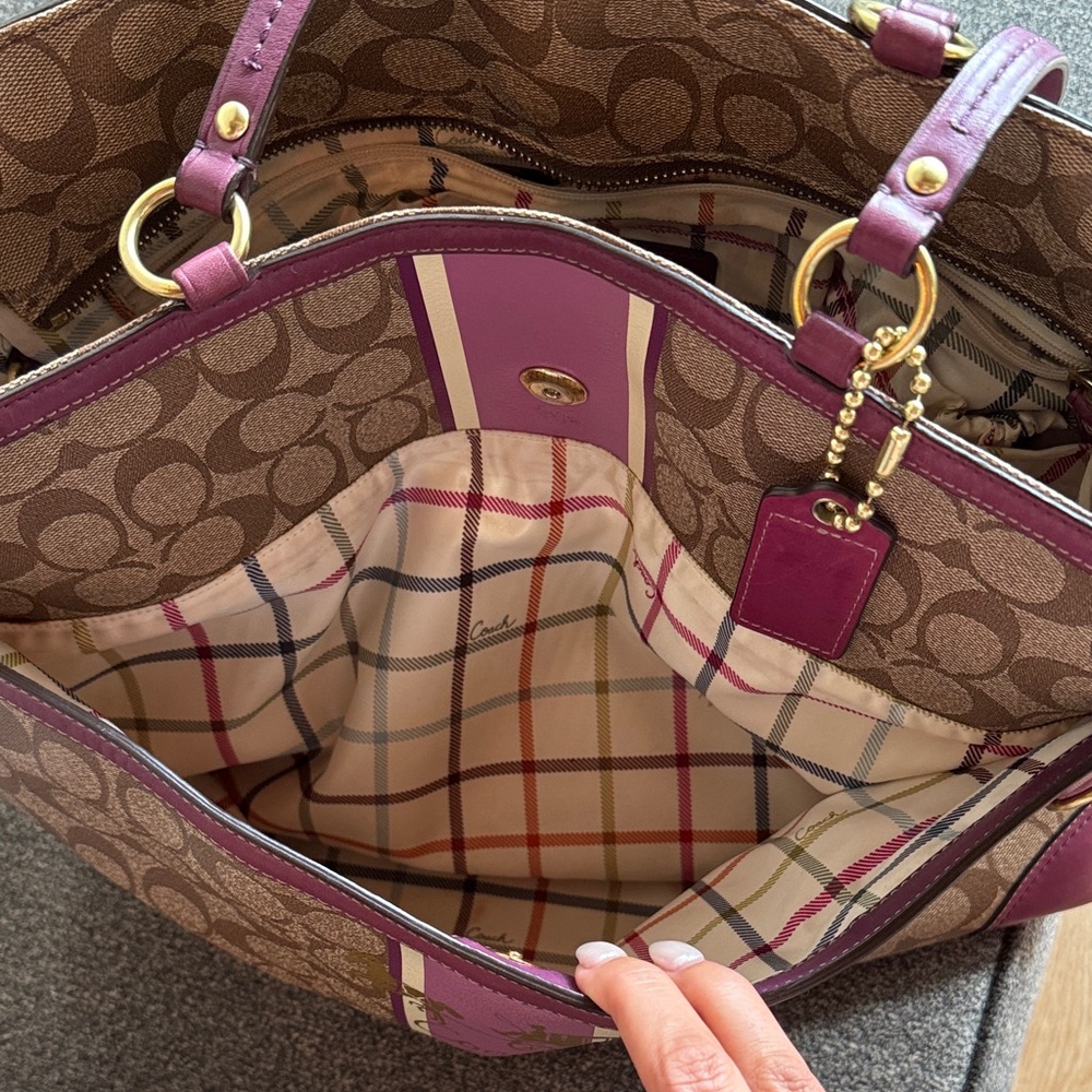 Coach Signature Canvas Tote - Brown and Purple